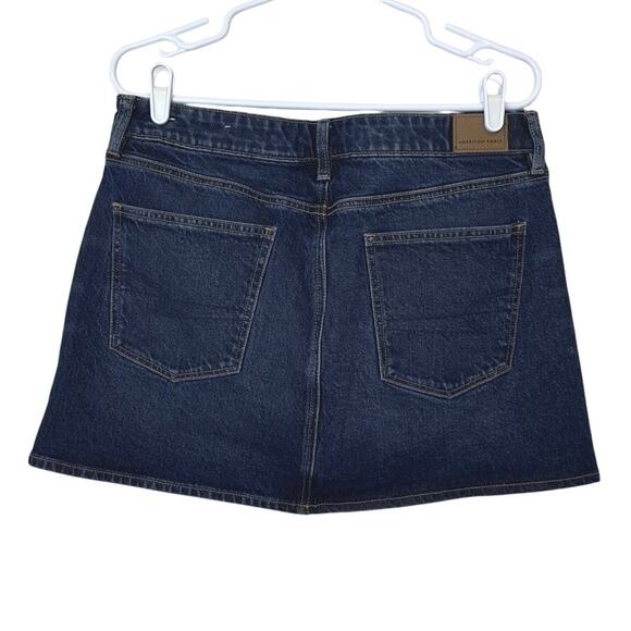 American Eagle AE Lace-Up A-Line High Rise Denim Mini Skirt Size 12 Dark Wash - Picture 2 of 9